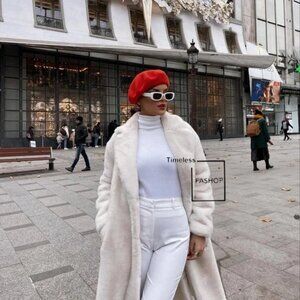 ZARA LONG FAUX FUR COAT WHITE LIMITED EDITION